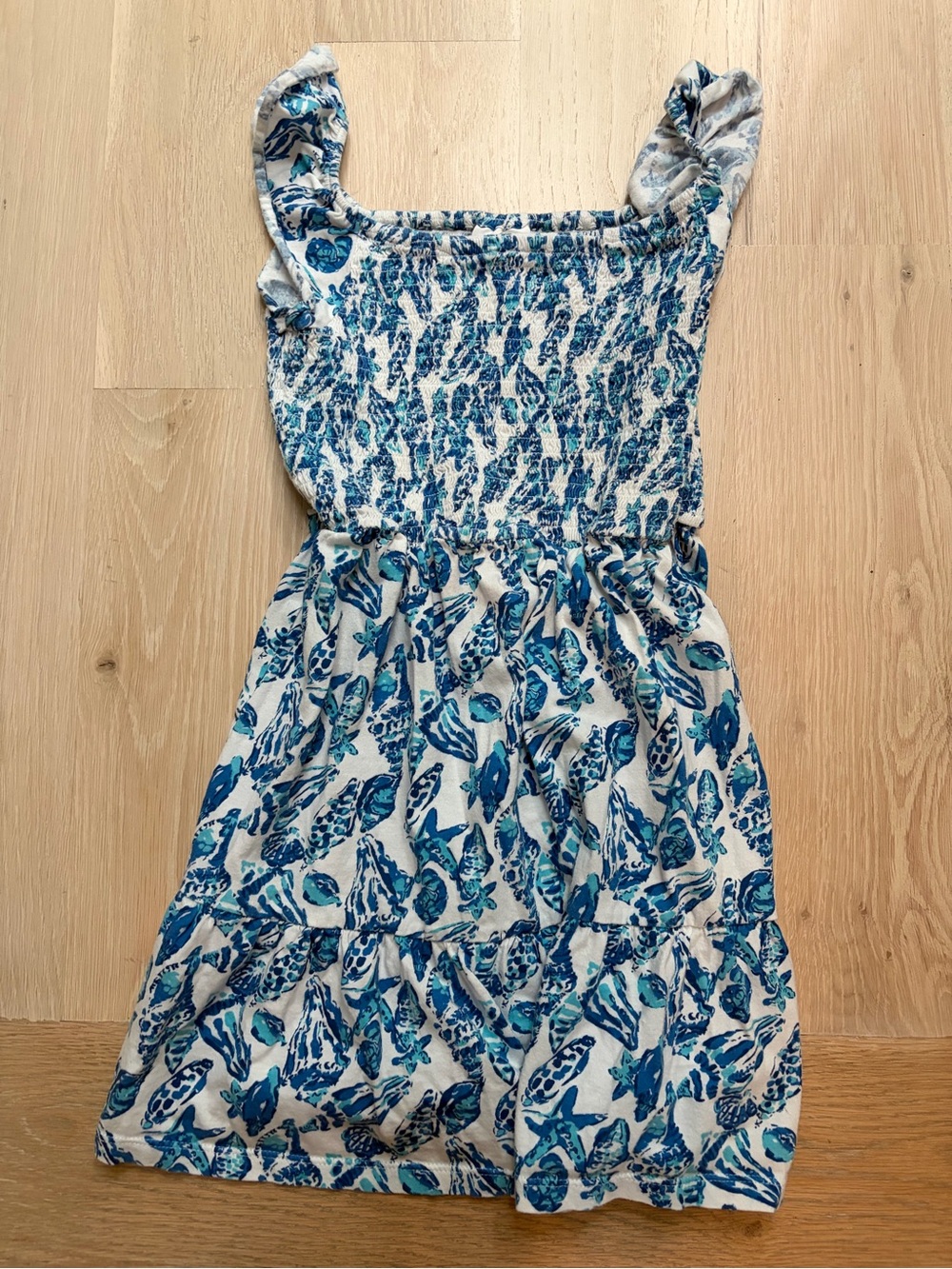 Lilly Pulitzer Blue Shell-Print Smocked Sundress